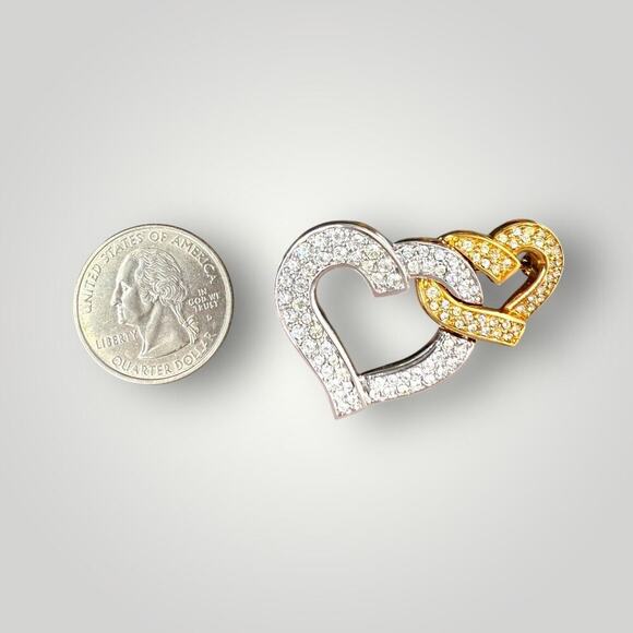 SWAROVSKI Double Heart Pave Rhinestones Brooch Silver-tone and Gold-tone - Picture 4 of 5